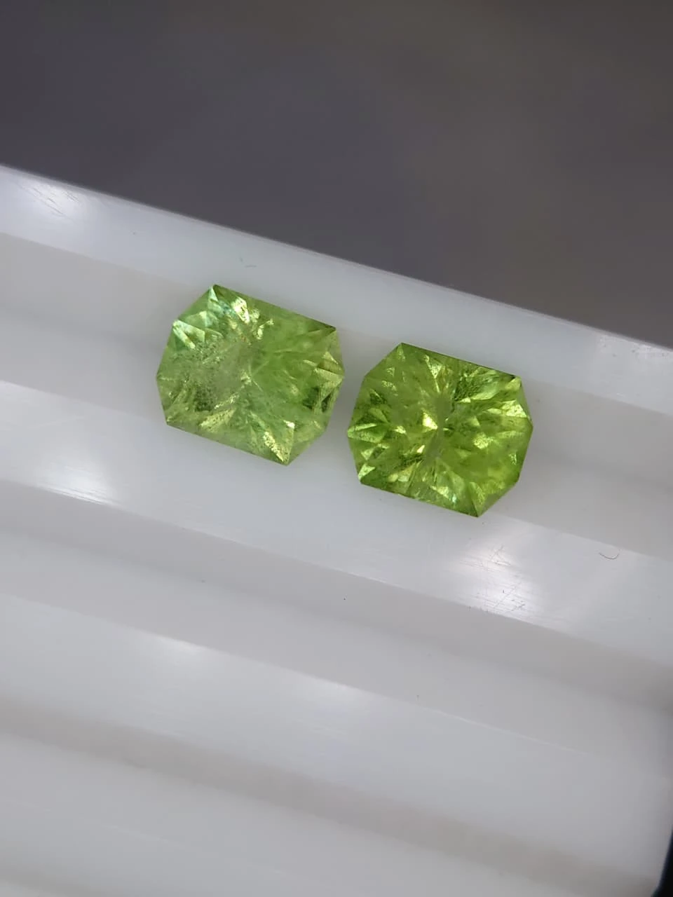4.8ct Natural Radiant Faceted Peridots Pair from Pakistan — view 3